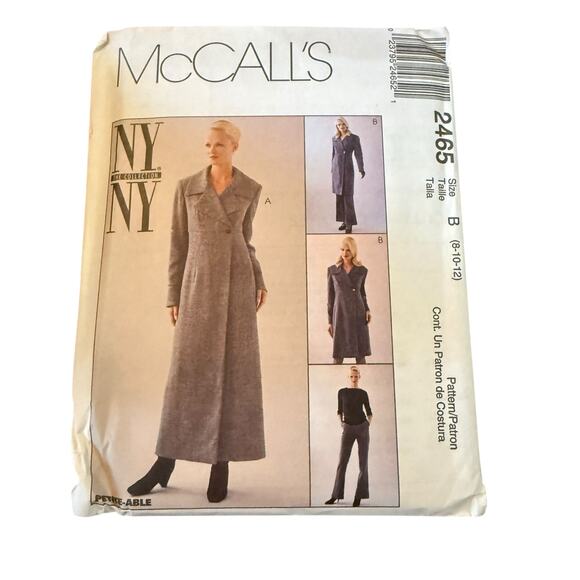McCALL'S PATTERN - 2465 LADIES COAT-DRESS OVERSIZE COLLAR FLARED PANTS 8 10 12 - Picture 1 of 4